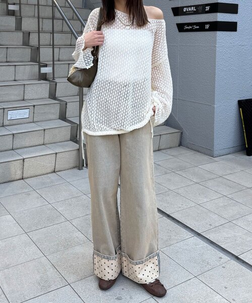 CIAOPANIC（チャオパニック）の「透かし編みルーズニットプルオーバー（ニット/セーター・レディース・グレー/アイボリー/ピンク・ONE SIZE）」の9枚目の写真