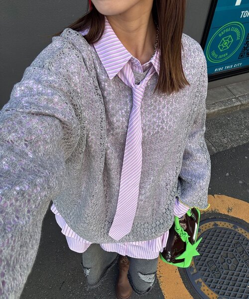 CIAOPANIC（チャオパニック）の「透かし編みルーズニットプルオーバー（ニット/セーター・レディース・グレー/アイボリー/ピンク・ONE SIZE）」の12枚目の写真