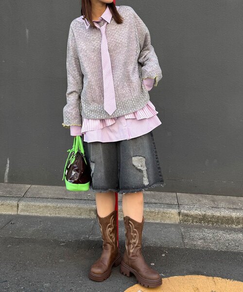 CIAOPANIC（チャオパニック）の「透かし編みルーズニットプルオーバー（ニット/セーター・レディース・グレー/アイボリー/ピンク・ONE SIZE）」の17枚目の写真