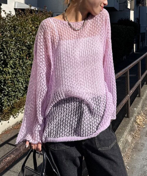 CIAOPANIC（チャオパニック）の「透かし編みルーズニットプルオーバー（ニット/セーター・レディース・グレー/アイボリー/ピンク・ONE SIZE）」の21枚目の写真