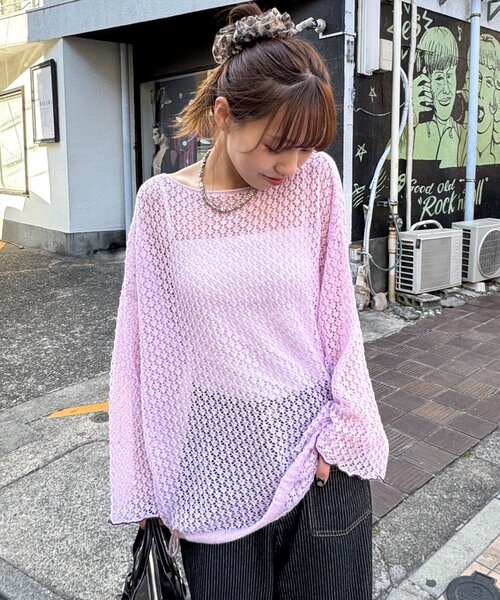 CIAOPANIC（チャオパニック）の「透かし編みルーズニットプルオーバー（ニット/セーター・レディース・グレー/アイボリー/ピンク・ONE SIZE）」の22枚目の写真