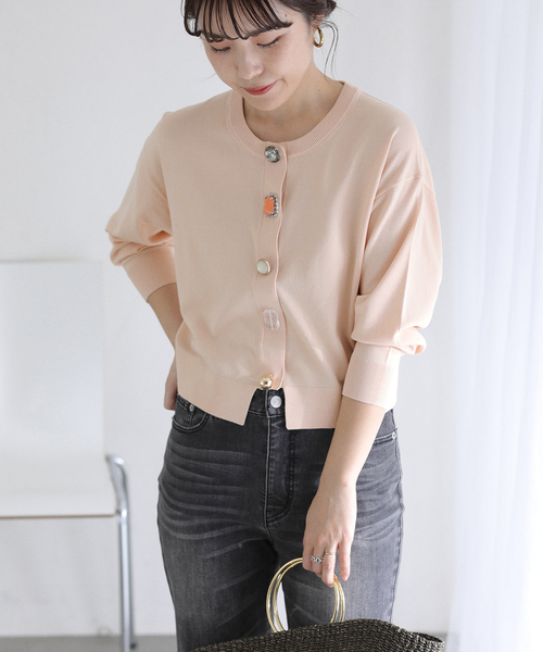 La TOTALITE（ラトータリテ）の「【洗える】TORRAZZO DONNA/トラッゾドンナ ビジューカーディガン（カーディガン/ボレロ・レディース・ピンク/グリーン/ホワイト/ネイビー・FREE）」の4枚目の写真