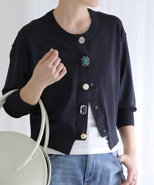 La TOTALITE（ラトータリテ）の「【洗える】TORRAZZO DONNA/トラッゾドンナ ビジューカーディガン（カーディガン/ボレロ・レディース・ピンク/グリーン/ホワイト/ネイビー・FREE）」の9枚目の写真