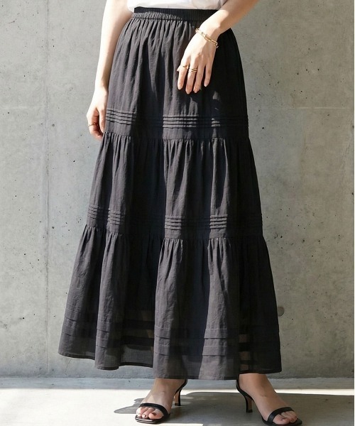 &. NOSTALGIA(アンドドットノスタルジア)の「コットンレースティアードスカート(スカート・レディース・ブラック/オフホワイト・M)」の4枚目の写真