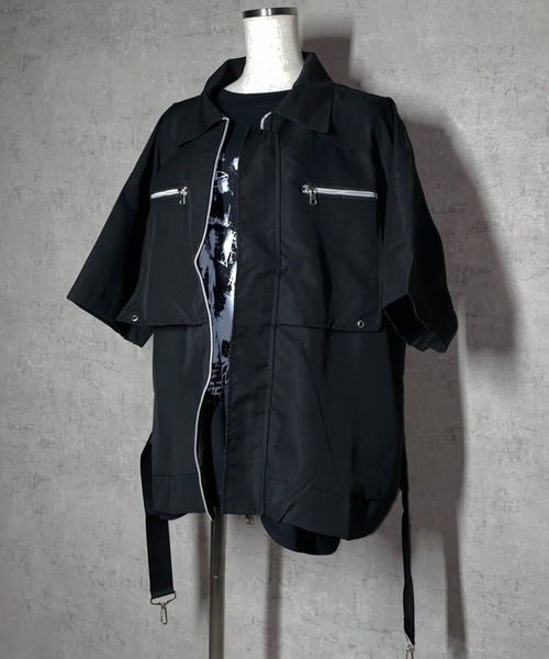 lilful(リルフル)の「【26年春夏新作】ジップデザインベルトギミック半袖シャツ(シャツ/ブラウス・メンズ・ホワイト/ブラック・L/M)」の12枚目の写真