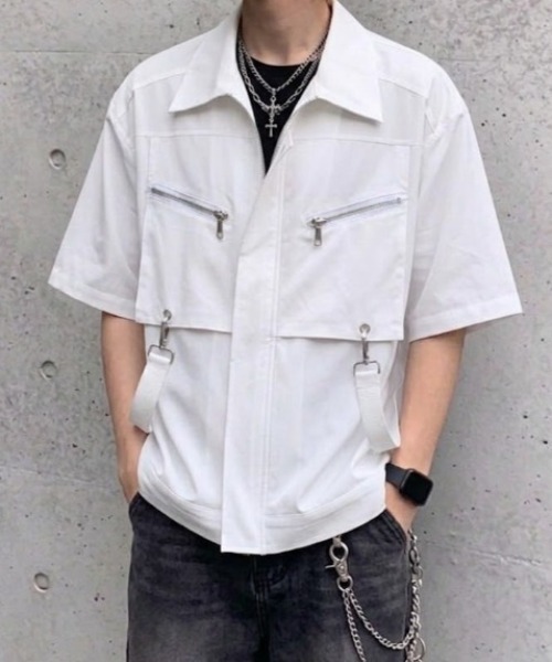 lilful(リルフル)の「【26年春夏新作】ジップデザインベルトギミック半袖シャツ(シャツ/ブラウス・メンズ・ホワイト/ブラック・L/M)」の20枚目の写真