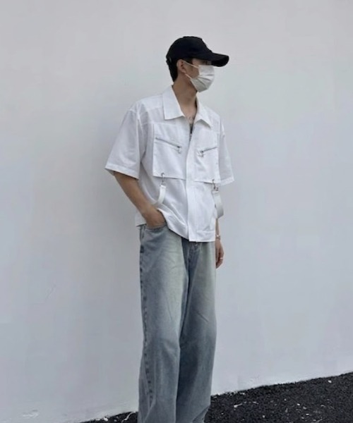 lilful(リルフル)の「【26年春夏新作】ジップデザインベルトギミック半袖シャツ(シャツ/ブラウス・メンズ・ホワイト/ブラック・L/M)」の21枚目の写真
