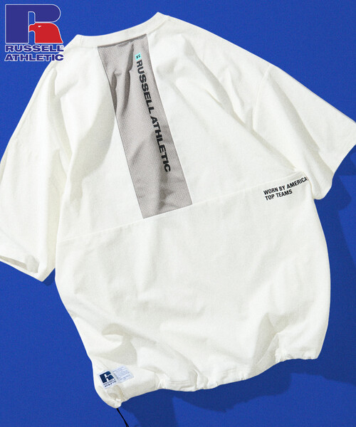 Russell Athletic(ラッセルアスレティック)の「限定展開 RUSSEL ATHLETIC×FREAK'S STORE/ラッセルアスレティック 別注 ビッグシルエット 切り替えバックデザイン ヘムコード Tシャツ(Tシャツ/カットソー・メンズ・スミクロ/ブラック/ホワイト・MEDIUM/SMALL/LARGE)」の2枚目の写真