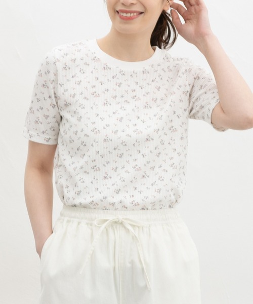 Honeys(ハニーズ)の「【UVカット】半袖ワッフルTシャツ(Tシャツ/カットソー・レディース・ネイビー/ホワイト×ブラック/ホワイト×ブルー/サックスブルー/オフホワイト/ホワイト×ピンク・L/LL/S/M)」の15枚目の写真