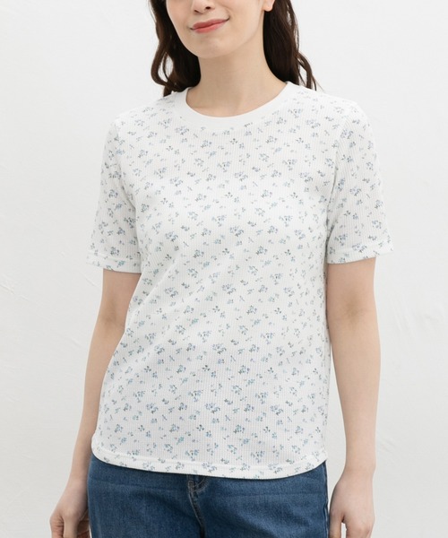 Honeys(ハニーズ)の「【UVカット】半袖ワッフルTシャツ(Tシャツ/カットソー・レディース・ネイビー/ホワイト×ブラック/ホワイト×ブルー/サックスブルー/オフホワイト/ホワイト×ピンク・L/LL/S/M)」の17枚目の写真