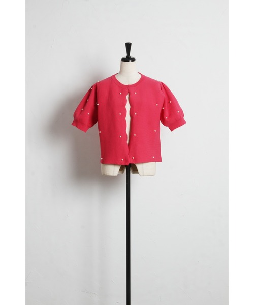 tocco closet（トッコ　クローゼット）の「【ZOZO限定】パール装飾スカラップ半袖カーディガン（カーディガン/ボレロ・レディース・ベージュ/ブラック/ピンク/オフホワイト/ブルー・M）」の7枚目の写真