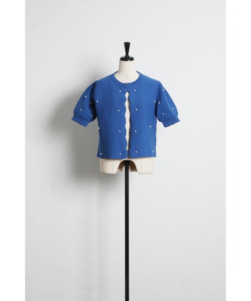 tocco closet（トッコ　クローゼット）の「【ZOZO限定】パール装飾スカラップ半袖カーディガン（カーディガン/ボレロ・レディース・ベージュ/ブラック/ピンク/オフホワイト/ブルー・M）」の8枚目の写真