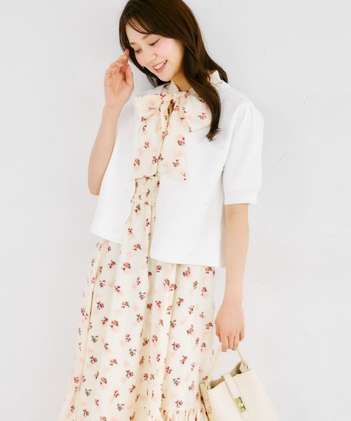 tocco closet（トッコ　クローゼット）の「【ZOZO限定】パール装飾スカラップ半袖カーディガン（カーディガン/ボレロ・レディース・ベージュ/ブラック/ピンク/オフホワイト/ブルー・M）」の19枚目の写真