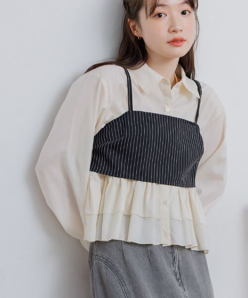 RETRO GIRL(レトロガール)の「【セットアイテム】ストライプビスチェSETシャツ(シャツ/ブラウス・レディース・ブラック系その他/ブルー系その他/グレー系その他・FREE)」の2枚目の写真