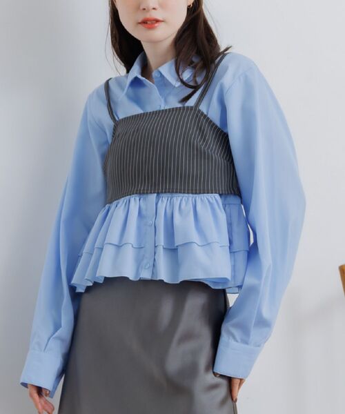 RETRO GIRL(レトロガール)の「【セットアイテム】ストライプビスチェSETシャツ(シャツ/ブラウス・レディース・ブラック系その他/ブルー系その他/グレー系その他・FREE)」の1枚目の写真