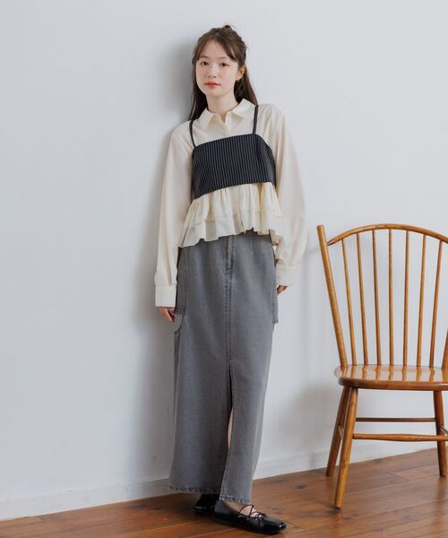 RETRO GIRL(レトロガール)の「【セットアイテム】ストライプビスチェSETシャツ(シャツ/ブラウス・レディース・ブラック系その他/ブルー系その他/グレー系その他・FREE)」の5枚目の写真