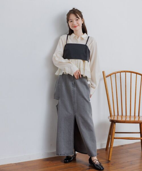 RETRO GIRL(レトロガール)の「【セットアイテム】ストライプビスチェSETシャツ(シャツ/ブラウス・レディース・ブラック系その他/ブルー系その他/グレー系その他・FREE)」の6枚目の写真