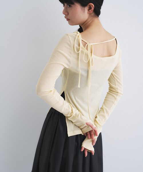 CODE A(コードエー)の「jersey ribbon pullover(Tシャツ/カットソー・レディース・ホワイト/ブラック/ライトイエロー系・00)」の1枚目の写真