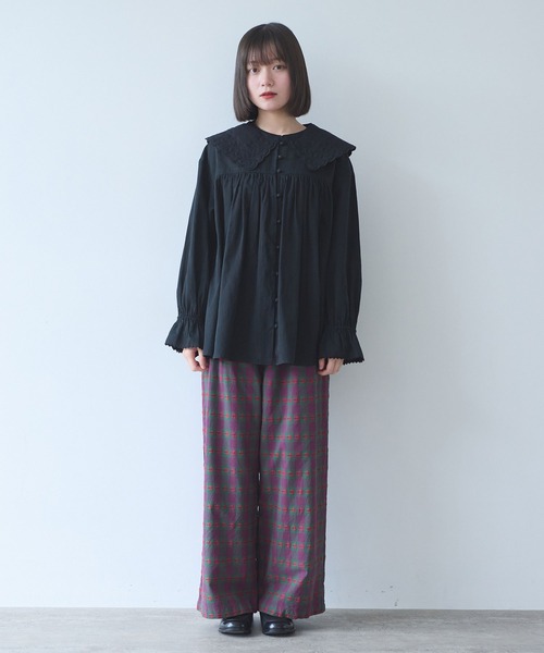 bulle de savon(ビュルデサボン)の「オリーブのキルティング衿 ブラウス(シャツ/ブラウス・レディース・ホワイト/ブラック・FREE)」の21枚目の写真