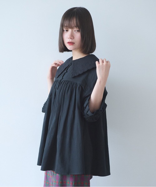 bulle de savon(ビュルデサボン)の「オリーブのキルティング衿 ブラウス(シャツ/ブラウス・レディース・ホワイト/ブラック・FREE)」の17枚目の写真