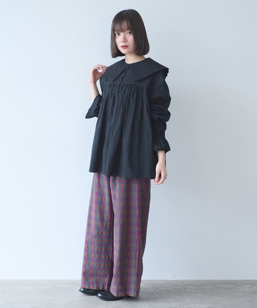 bulle de savon(ビュルデサボン)の「オリーブのキルティング衿 ブラウス(シャツ/ブラウス・レディース・ホワイト/ブラック/ブルーグレー・FREE)」の21枚目の写真