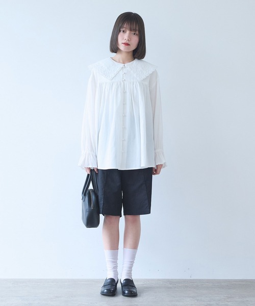 bulle de savon(ビュルデサボン)の「オリーブのキルティング衿 ブラウス(シャツ/ブラウス・レディース・ホワイト/ブラック・FREE)」の9枚目の写真