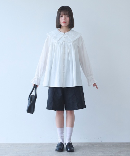 bulle de savon(ビュルデサボン)の「オリーブのキルティング衿 ブラウス(シャツ/ブラウス・レディース・ホワイト/ブラック・FREE)」の10枚目の写真