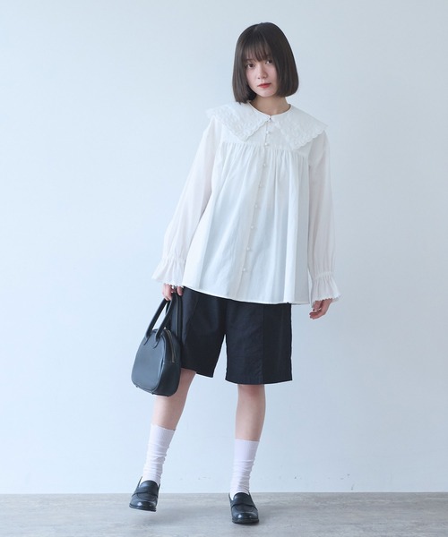 bulle de savon(ビュルデサボン)の「オリーブのキルティング衿 ブラウス(シャツ/ブラウス・レディース・ホワイト/ブラック・FREE)」の12枚目の写真
