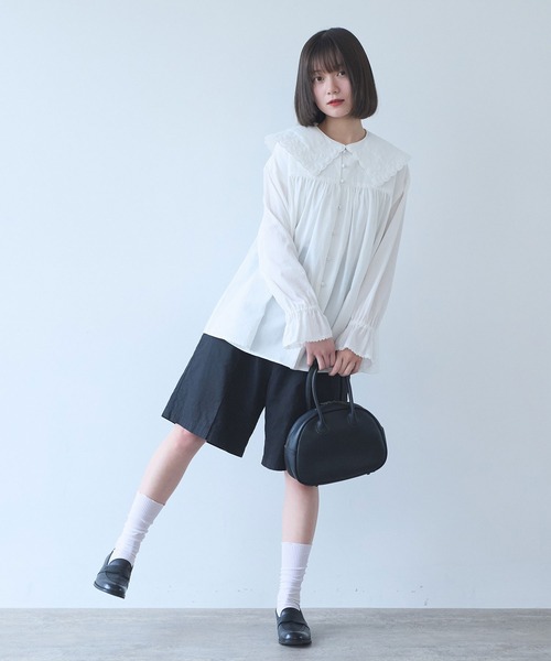 bulle de savon(ビュルデサボン)の「オリーブのキルティング衿 ブラウス(シャツ/ブラウス・レディース・ホワイト/ブラック・FREE)」の13枚目の写真