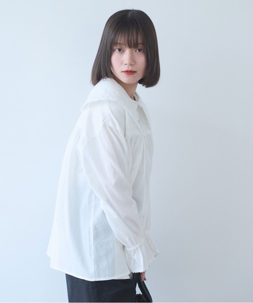 bulle de savon(ビュルデサボン)の「オリーブのキルティング衿 ブラウス(シャツ/ブラウス・レディース・ホワイト/ブラック・FREE)」の6枚目の写真