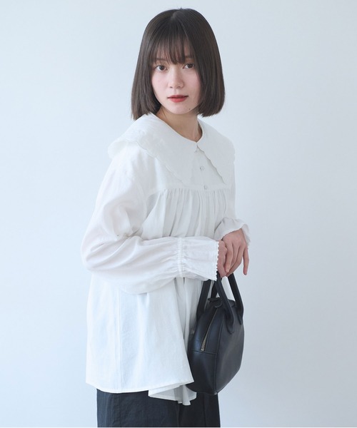 bulle de savon(ビュルデサボン)の「オリーブのキルティング衿 ブラウス(シャツ/ブラウス・レディース・ホワイト/ブラック・FREE)」の5枚目の写真