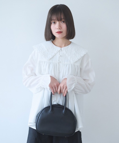 bulle de savon(ビュルデサボン)の「オリーブのキルティング衿 ブラウス(シャツ/ブラウス・レディース・ホワイト/ブラック・FREE)」の3枚目の写真