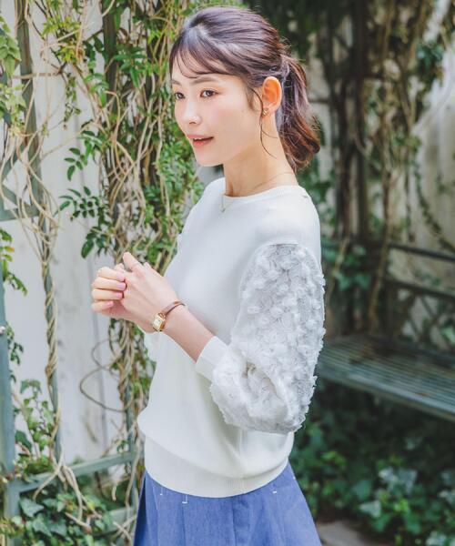 ITS'DEMO（イッツデモ）の「【手洗い可】立体チュールレース袖ニット（ニット/セーター・レディース・オフホワイト/パープル/ブラック/ベビーピンク・00）」の6枚目の写真