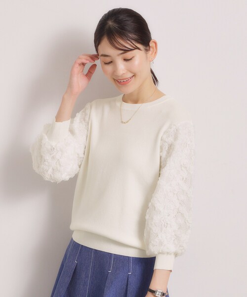 ITS'DEMO（イッツデモ）の「【手洗い可】立体チュールレース袖ニット（ニット/セーター・レディース・オフホワイト/パープル/ブラック/ベビーピンク・00）」の9枚目の写真