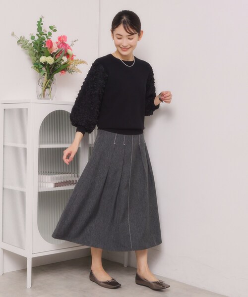 ITS'DEMO（イッツデモ）の「【手洗い可】立体チュールレース袖ニット（ニット/セーター・レディース・オフホワイト/パープル/ブラック/ベビーピンク・00）」の15枚目の写真