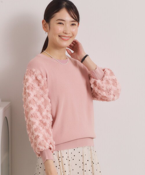 ITS'DEMO（イッツデモ）の「【手洗い可】立体チュールレース袖ニット（ニット/セーター・レディース・オフホワイト/パープル/ブラック/ベビーピンク・00）」の17枚目の写真