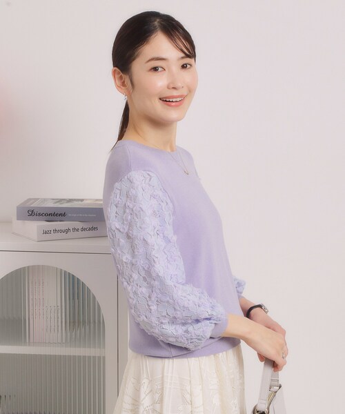 ITS'DEMO（イッツデモ）の「【手洗い可】立体チュールレース袖ニット（ニット/セーター・レディース・オフホワイト/パープル/ブラック/ベビーピンク・00）」の21枚目の写真