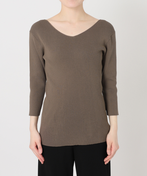 raspail(ラスパイユ)の「*【Raspail/ラスパイユ】 Reverse V-neck pullover(ニット/セーター・レディース・ブラック/カーキ・FREE)」の4枚目の写真