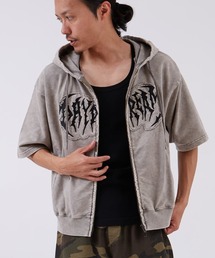 裏毛 ワイド ジップ 半袖 パーカー