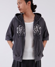 裏毛 ワイド ジップ 半袖 パーカー