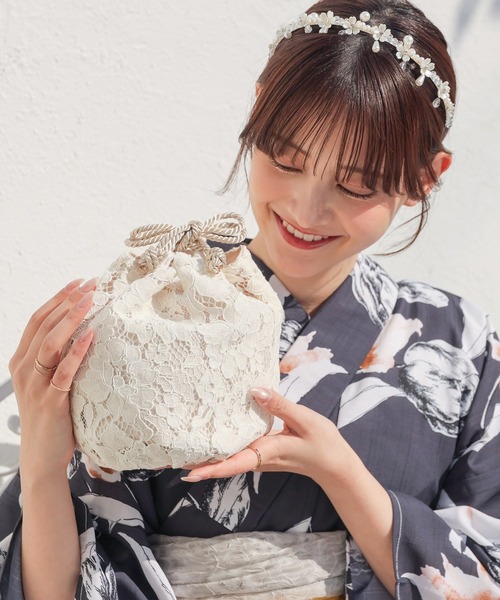 Honeys(ハニーズ)の「浴衣巾着(和装小物・レディース・アイボリー系1/サックスブルー系1/アイボリー・FREE)」の10枚目の写真