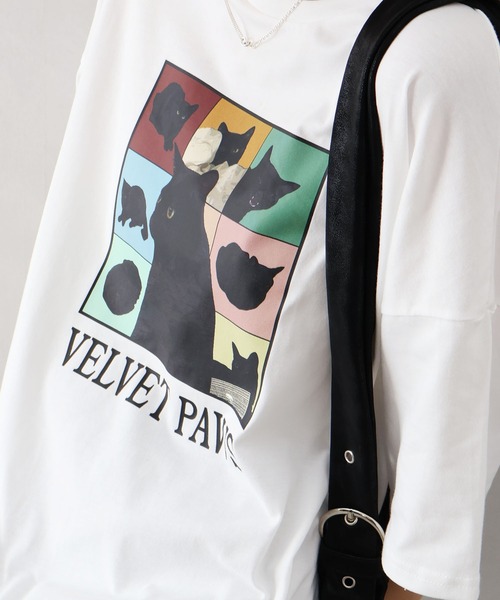 SpRay(スプレイ)の「CAT プリント Tシャツ(Tシャツ/カットソー・レディース・オフホワイト/ブラック/オートミール/レッド・FREE)」の6枚目の写真