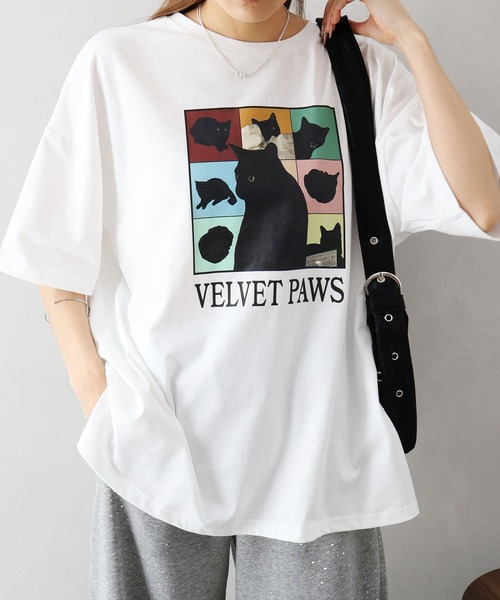 SpRay(スプレイ)の「CAT プリント Tシャツ(Tシャツ/カットソー・レディース・オフホワイト/ブラック/オートミール/レッド・FREE)」の8枚目の写真