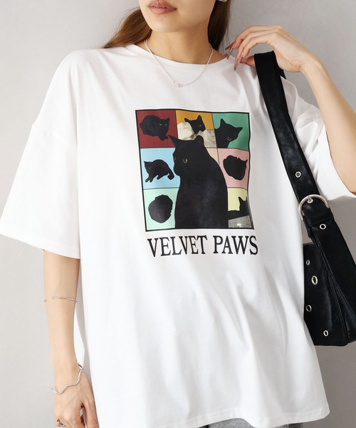 SpRay(スプレイ)の「CAT プリント Tシャツ(Tシャツ/カットソー・レディース・オフホワイト/ブラック/オートミール/レッド・FREE)」の9枚目の写真