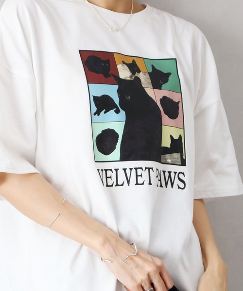 SpRay(スプレイ)の「CAT プリント Tシャツ(Tシャツ/カットソー・レディース・オフホワイト/ブラック/オートミール/レッド・FREE)」の10枚目の写真