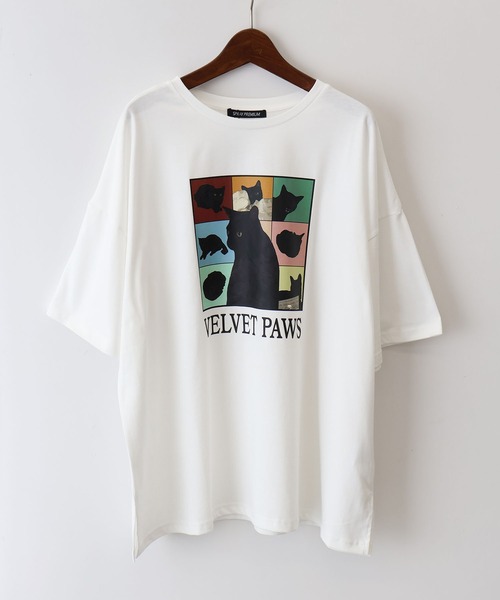 SpRay(スプレイ)の「CAT プリント Tシャツ(Tシャツ/カットソー・レディース・オフホワイト/ブラック/オートミール/レッド・FREE)」の12枚目の写真