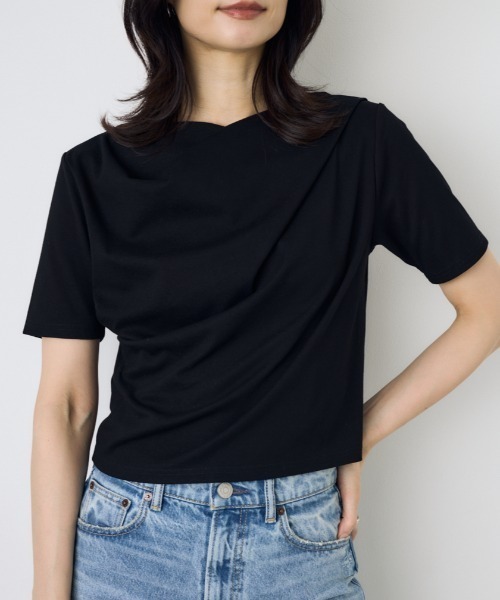 AZUL by moussy(アズールバイマウジー)の「【WEB限定】ドレープカットトップス(Tシャツ/カットソー・レディース・ホワイト/グレー/ブラック・FREE)」の2枚目の写真