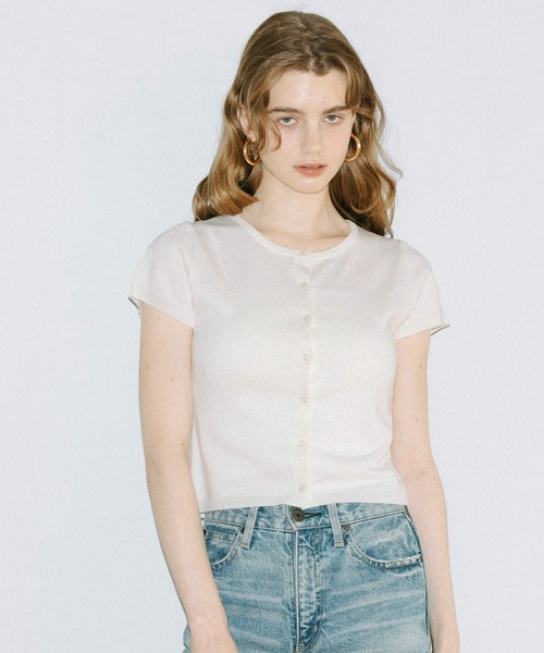 coca（coca）（コカ）の「フロントボタンニットトップス（ニット/セーター・レディース・ブルー/ホワイト・L/M/S/XL）」の3枚目の写真