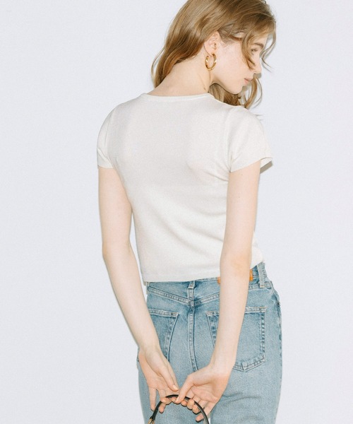 coca（coca）（コカ）の「フロントボタンニットトップス（ニット/セーター・レディース・ブルー/ホワイト・L/M/S/XL）」の5枚目の写真