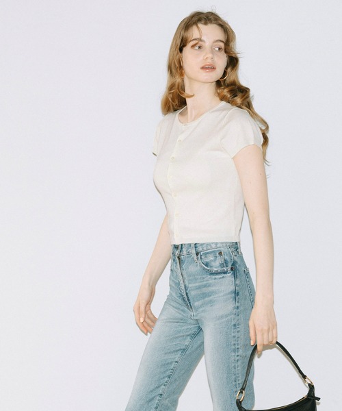 coca（coca）（コカ）の「フロントボタンニットトップス（ニット/セーター・レディース・ブルー/ホワイト・L/M/S/XL）」の7枚目の写真